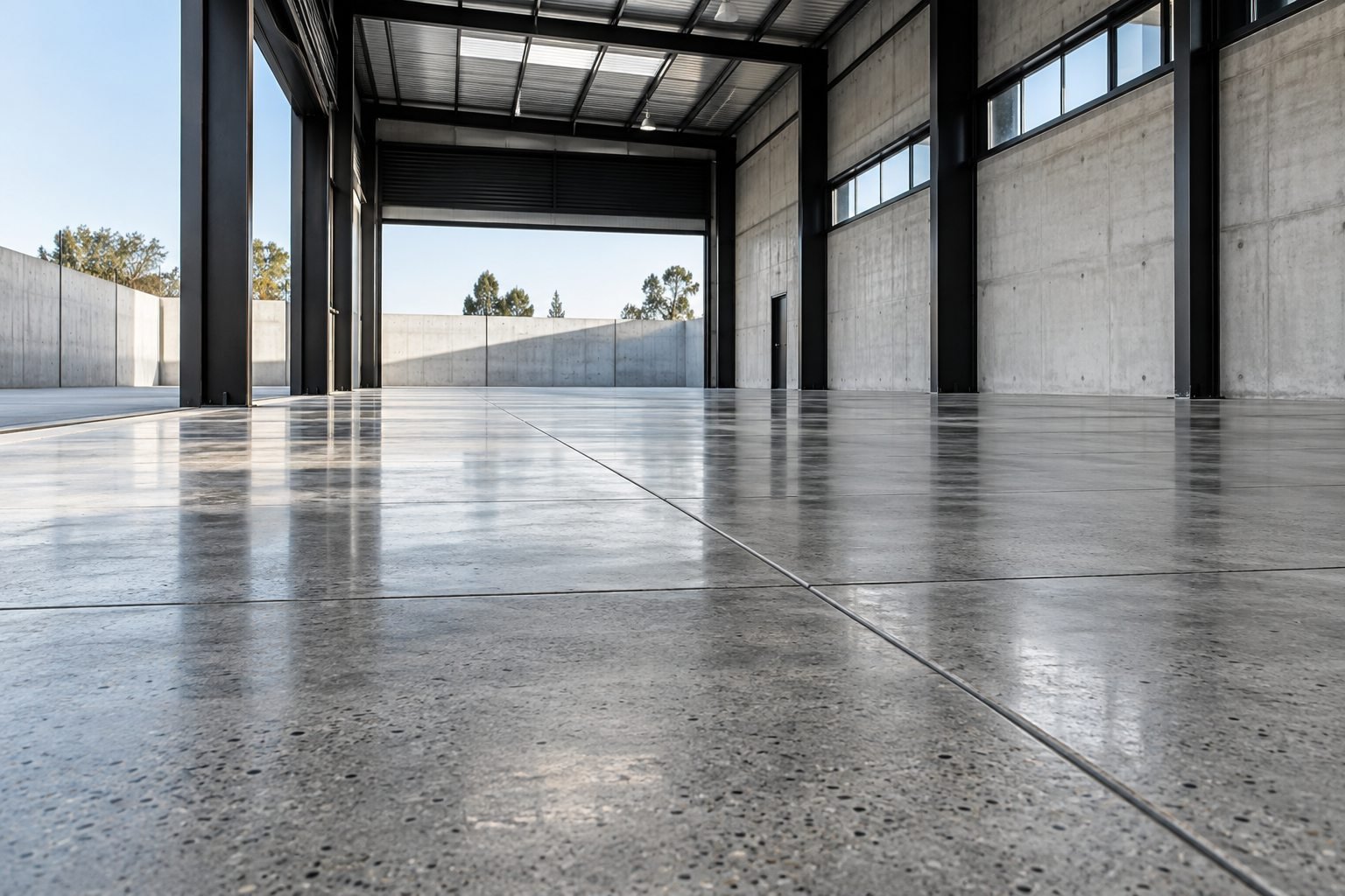 Espacio comercial vacío con piso de hormigón pulido